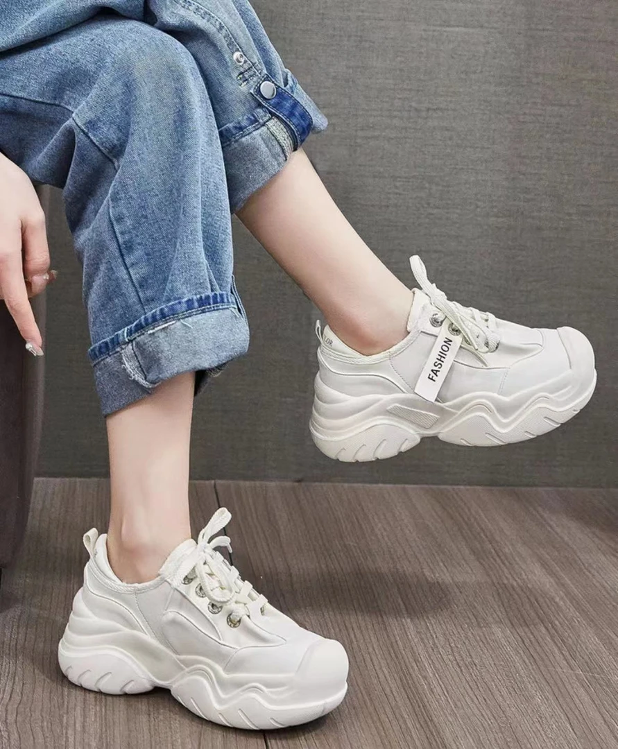 2024新款女鞋厚底大头皮鞋时尚运动休闲鞋皮波浪底松糕单鞋7077-2