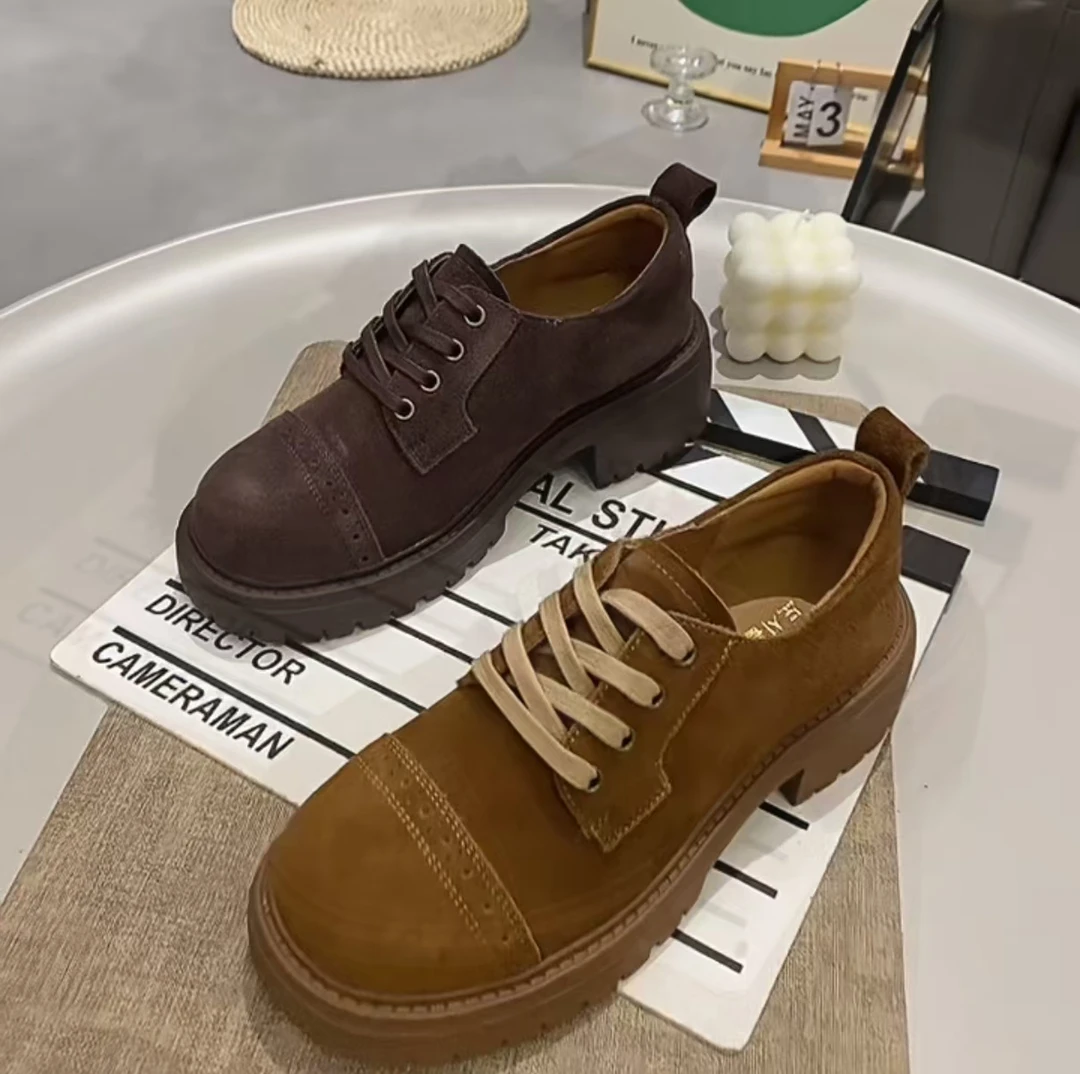 2025新款圆头粗跟系带防滑休闲不累脚秋季勃肯鞋8525