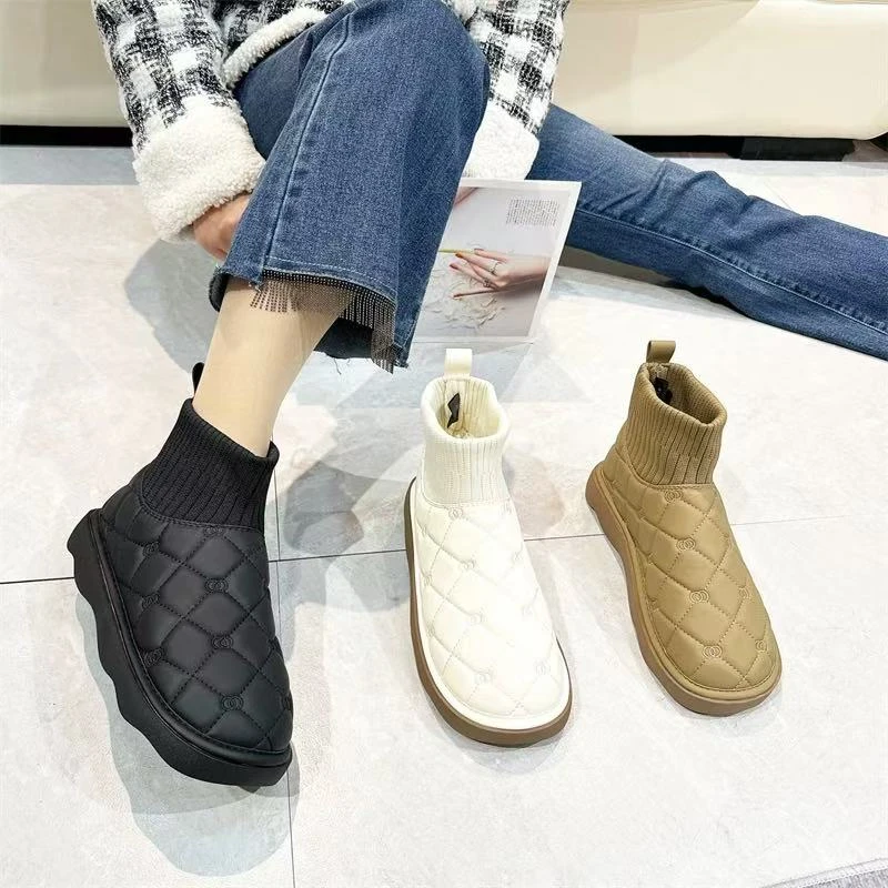 (小懒虫)2024新款冬季雪地靴女短筒棉鞋加绒加厚面包鞋防滑66195