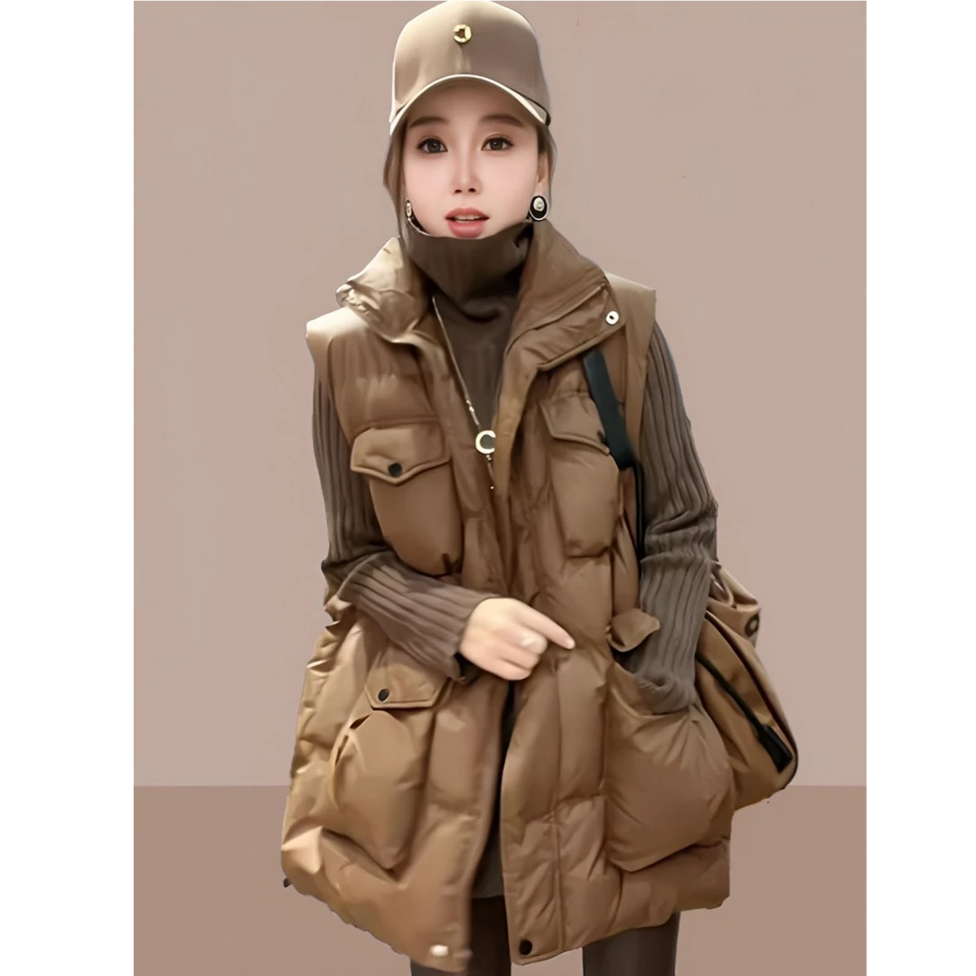 新款宽松设计感保暖休闲马甲秋冬外套加厚简约百搭小个子无袖马夹