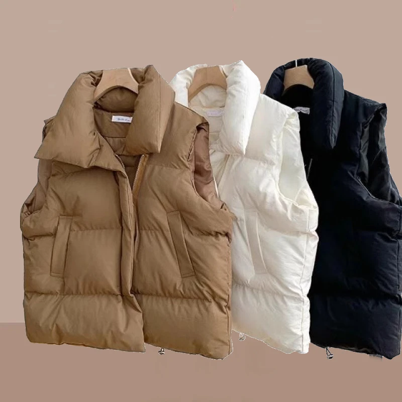 2025秋冬新款宽松外穿无袖坎肩马夹时尚纯色立领百搭洋气背心马夹