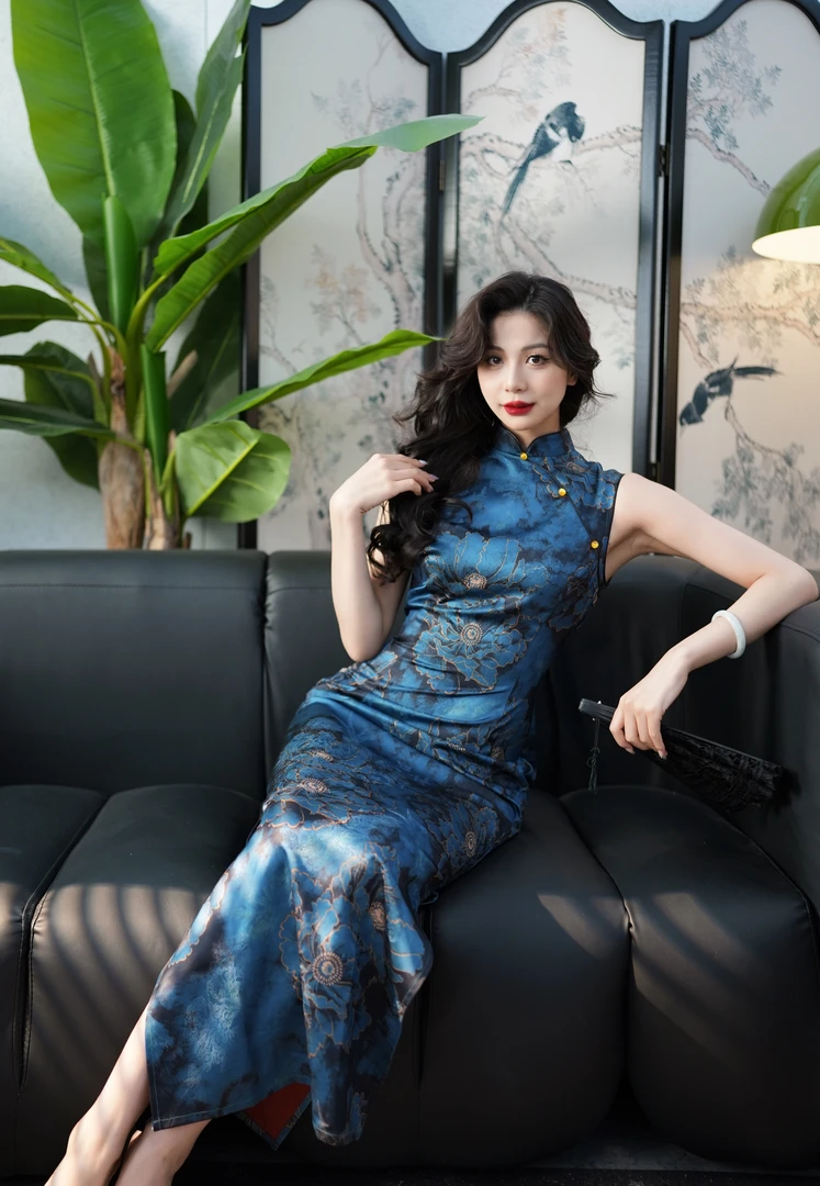 【尔尔古典美学】b复古新中式旗袍【黛山蓝】春夏修身中国风旗袍