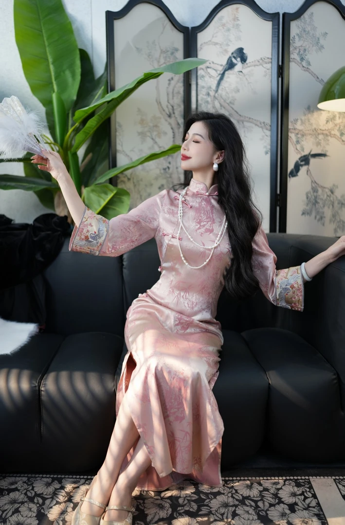 【尔尔古典美学】复古新中式旗袍【粉韵】春秋修身limponline旗袍