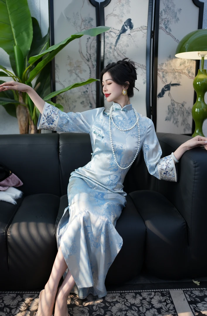 【尔尔古典美学】复古新中式旗袍【蓝韵】春夏修身中国风旗袍