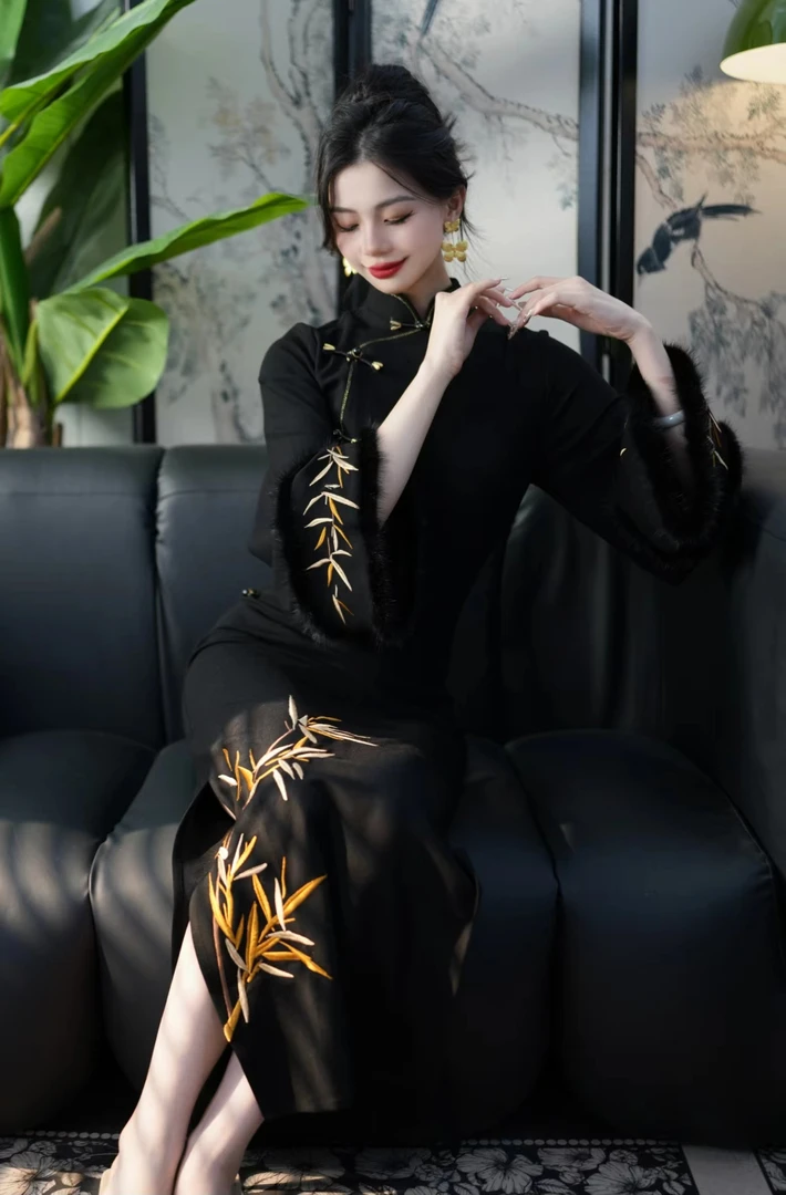 【尔尔古典美学】b复古新中式旗袍【节节高升】秋冬修身中国风旗袍显