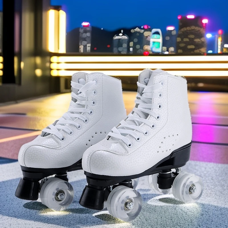 厂家批发新款蜂窝双排溜冰鞋成人成年旱冰鞋四轮滑闪光冰鞋男女