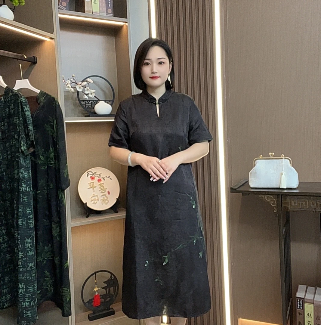 【今暮】2025新款高端重磅夏季时尚中国风印花遮肉显瘦改良连衣裙