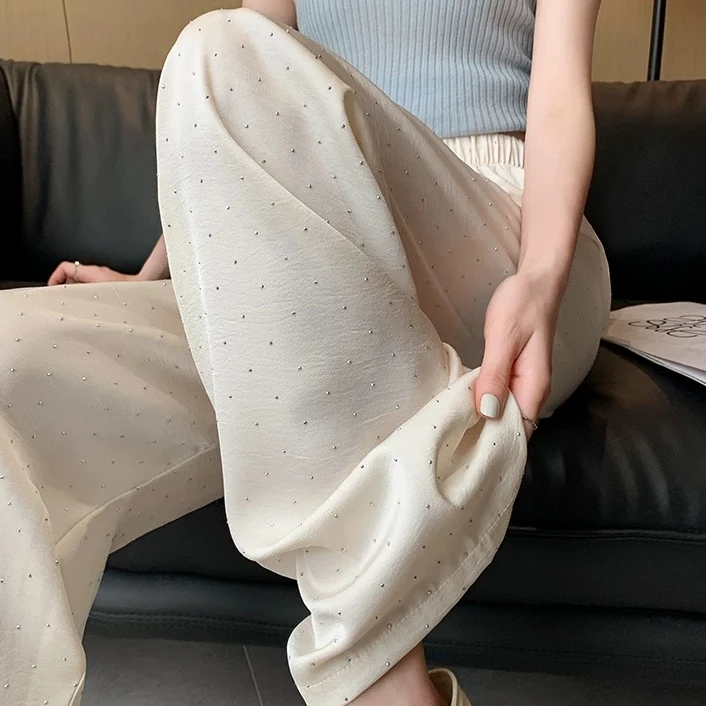 3020 祺欣家 亮闪闪慵懒风长款舒适百搭阔腿裤