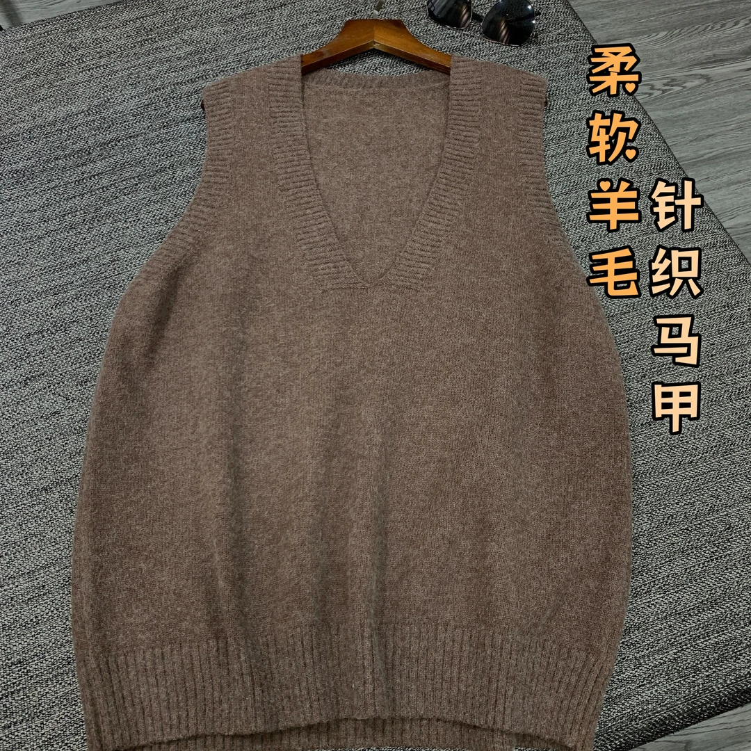 0710 祺欣家 法式慵懒风V领宽松显气质外搭针织背心马甲