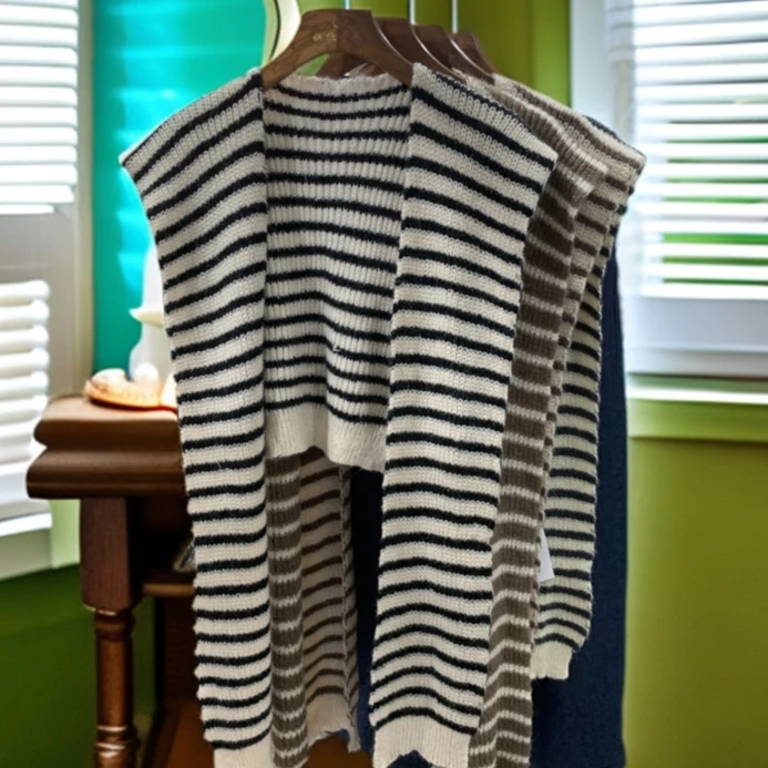 3387 祺欣家 韩版条纹高级感简约风减龄时尚百搭针织披肩