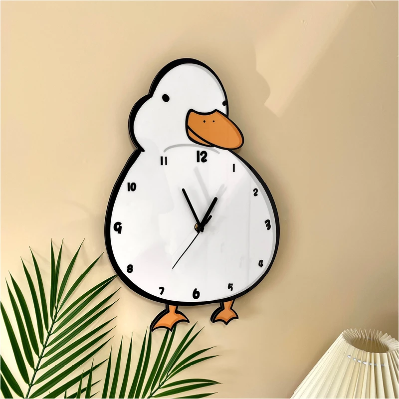 白色鸭子卡通桌面摆件卡通钟表+可悬挂挂钟