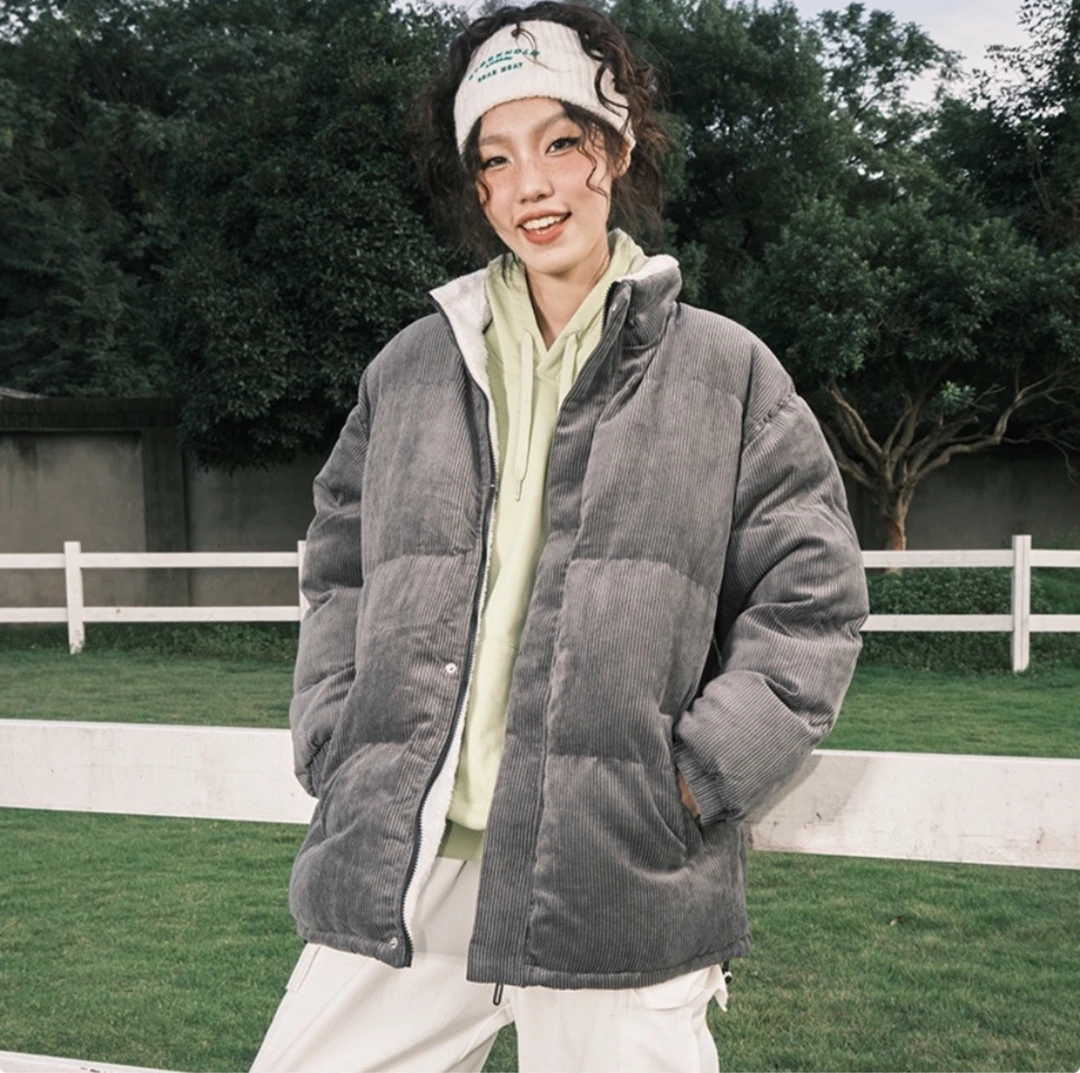 美式复古高街潮牌美拉德风灯芯绒加厚保暖柔软宽松面包棉服