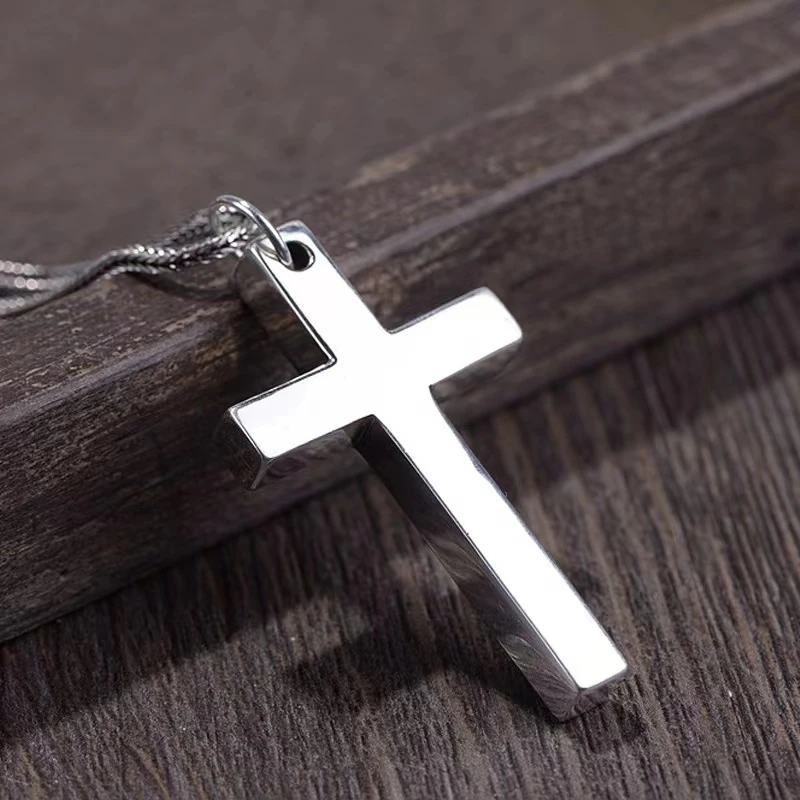 吊坠足银 【艾比银】足银999简约个性光面实心十字架吊坠（52*32）