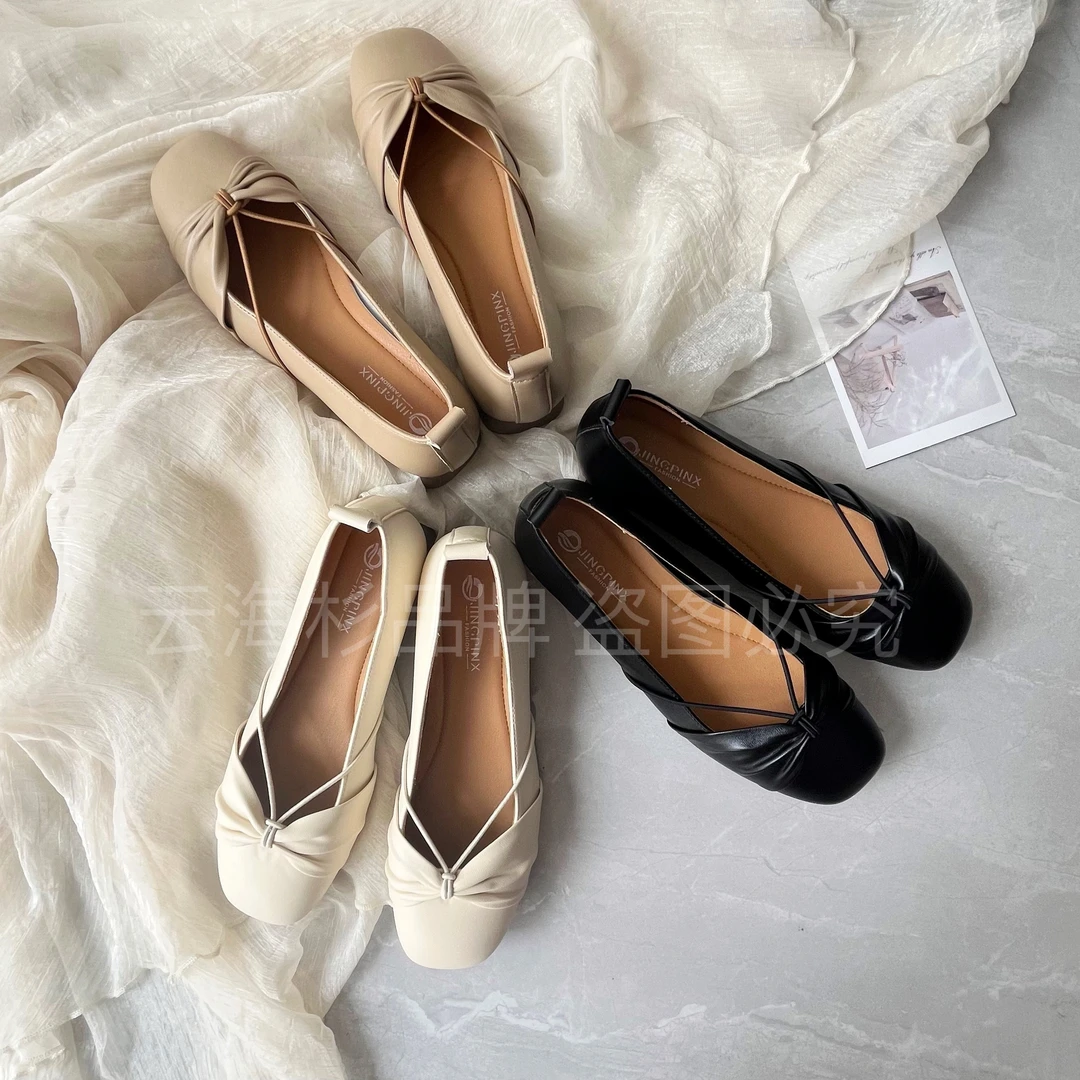 新款夏季百搭时尚气质淑女粗跟休闲软底韩版方头女单鞋