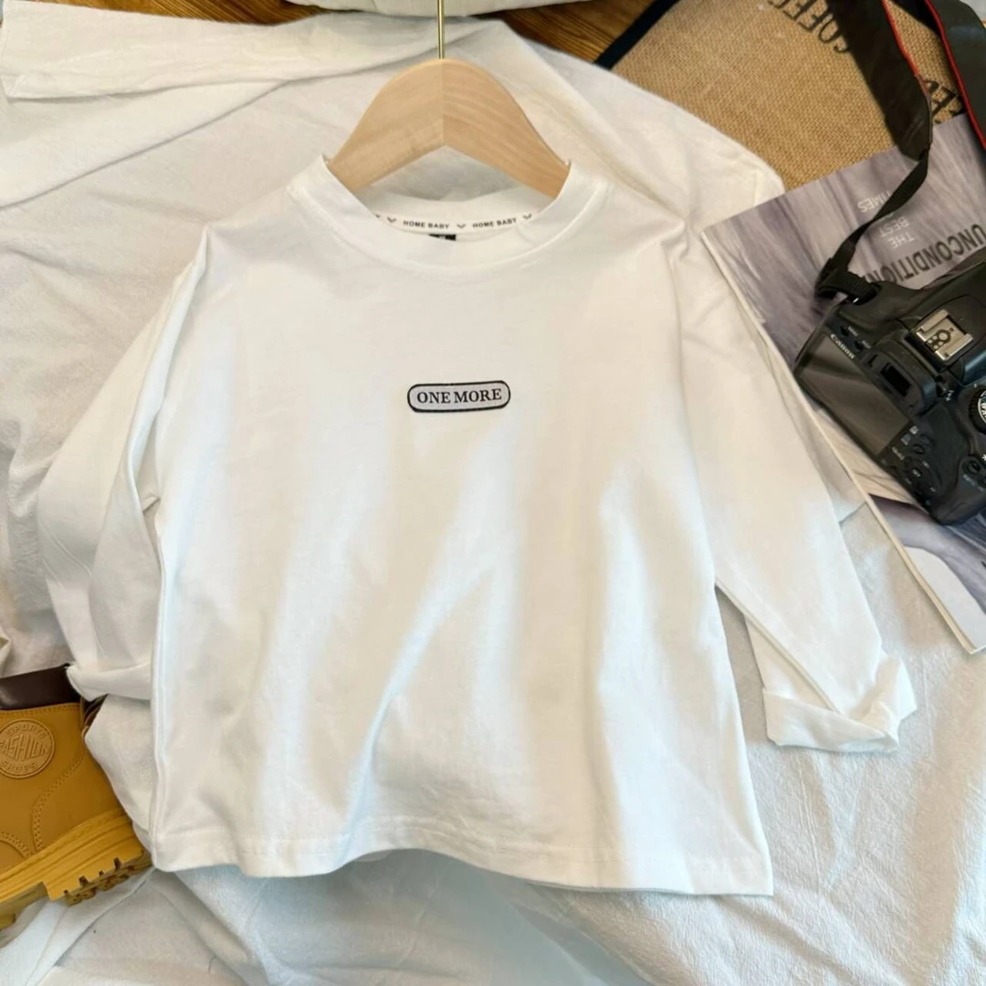 秋季新款男女童长袖打底衫上衣白色t恤棉衣休闲圆领百搭T桖衫