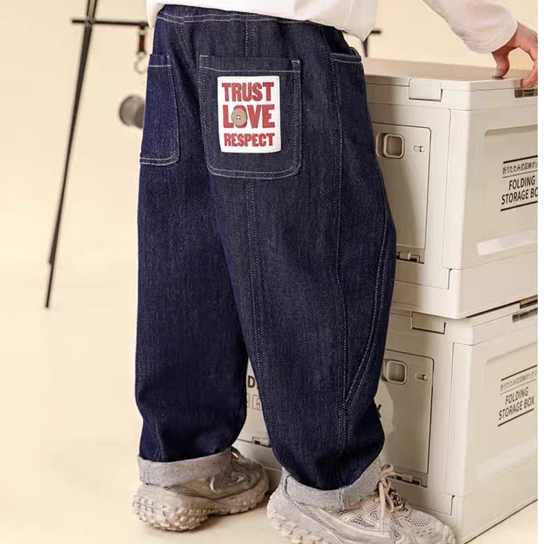 男童裤子女童秋季新款牛仔裤韩版儿童裤子宽松潮酷中大童长裤炸街