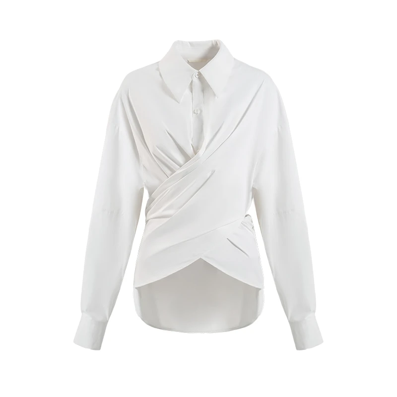 MAGGIE MA马婧设计师款衬衫白色围裹式前短后长修身显瘦上衣280S