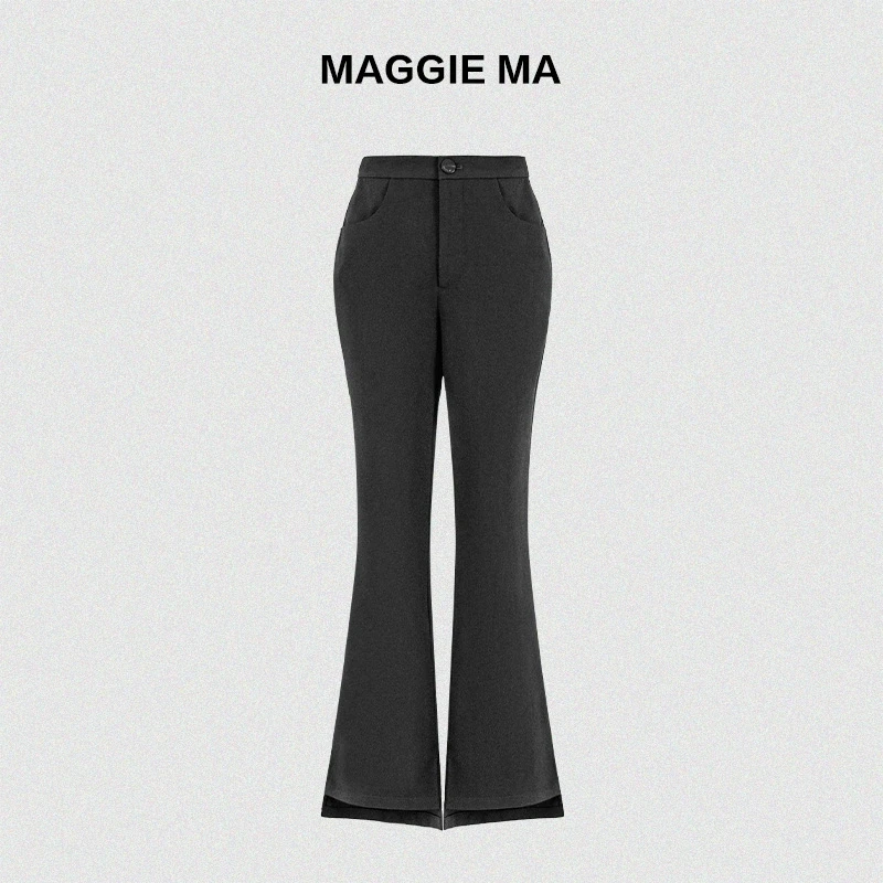 MAGGIE MA马婧设计师款黑色气质修身显瘦立裁休闲裤850P