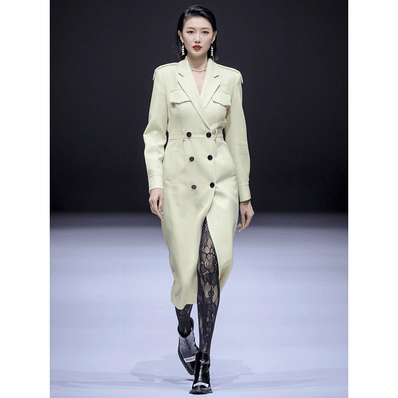 MAGGIE MA马婧设计师款清凉色系高贵时髦复古廓形风衣外套女501D