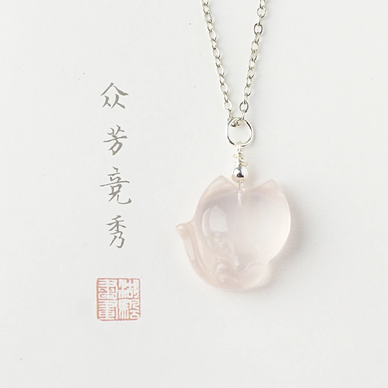 【木槿槿】天然粉水晶狐狸吊坠女款轻奢可爱少女百搭闺蜜项链KQ1313