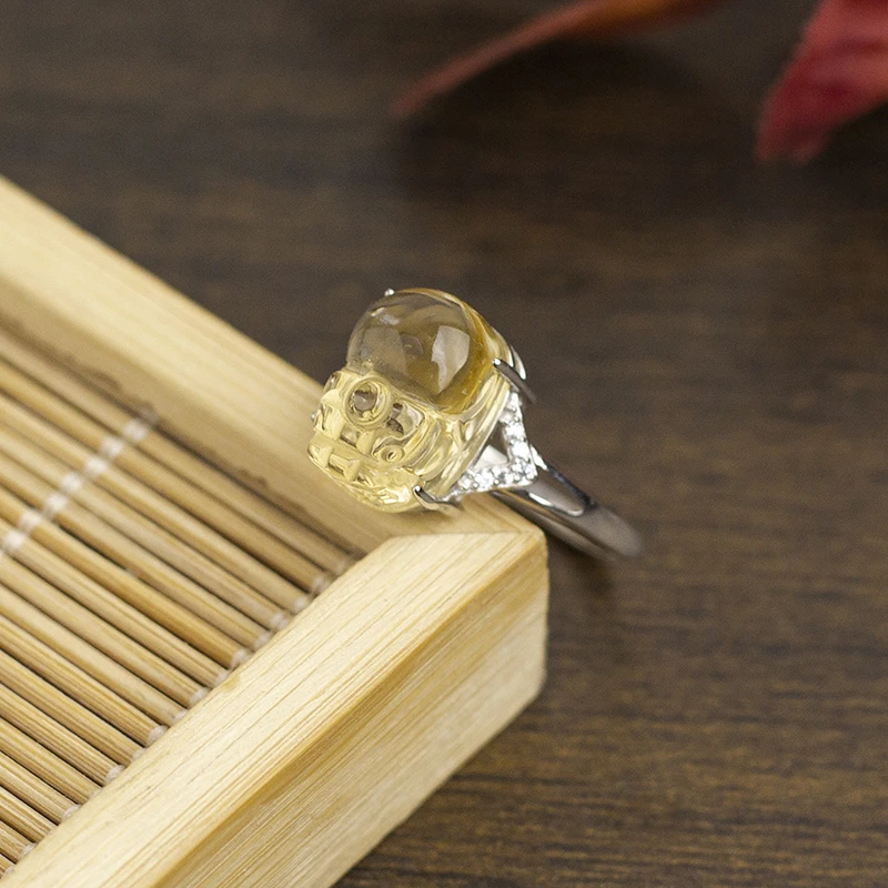 【木槿槿】天然黄水晶女款貔貅戒指手工可调节百搭简约民族风JH1356