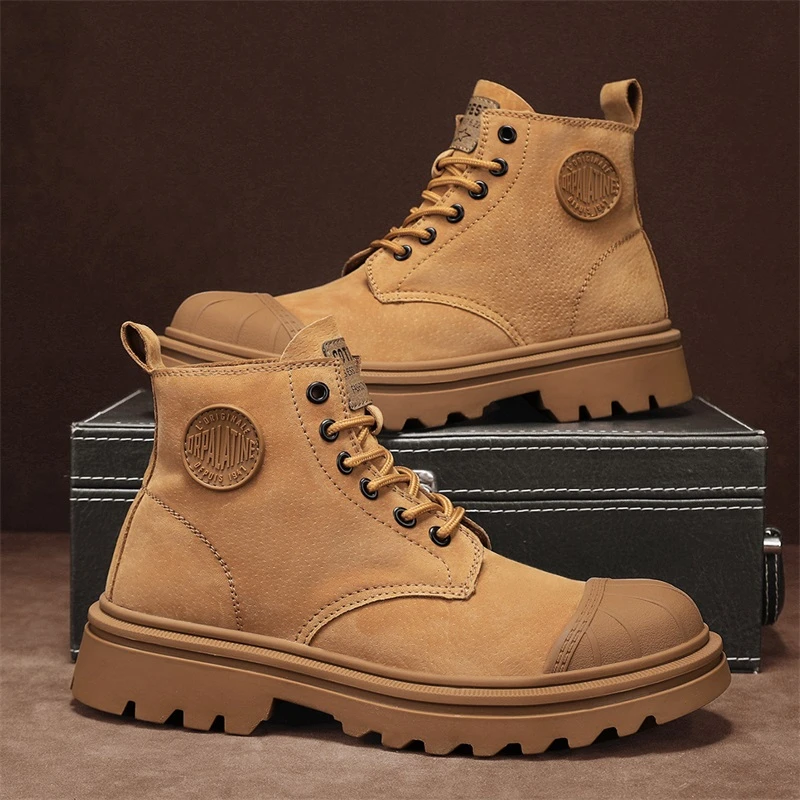 Mand曼德包头贝壳头马丁靴高帮秋冬加绒保暖男鞋中邦靴子工装靴
