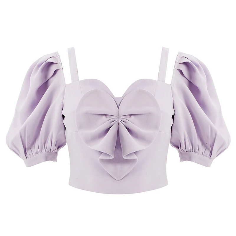 SUNGDO GIN浅紫色醋酸爱心蝴蝶结吊带短款上衣22SC018