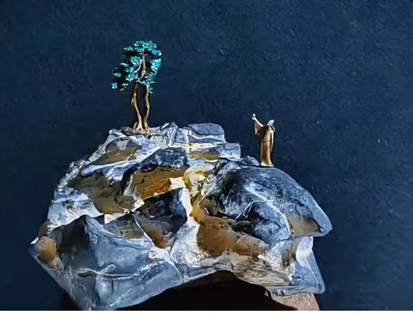 微型铜材质小树假山摆件