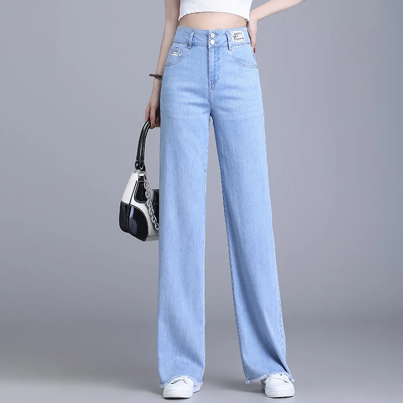 专柜正品2024夏季新款直筒牛仔裤女高腰显瘦宽松窄版阔腿裤浅薄款