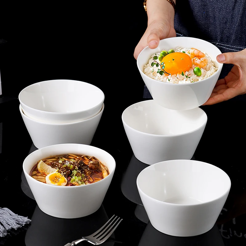 纯白优质5.5英寸中式面碗6只新骨瓷面碗家用陶瓷简约防烫吃饭碗