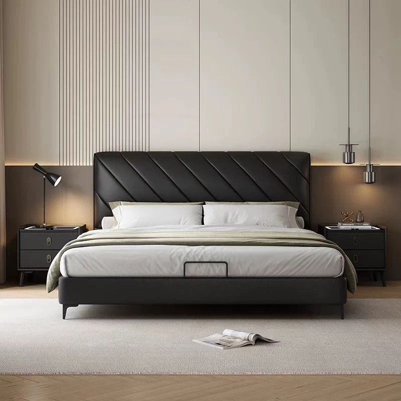 薄床头小户型黑色中古风1.5米罗兰意式1.8米现代简约双人皮艺床