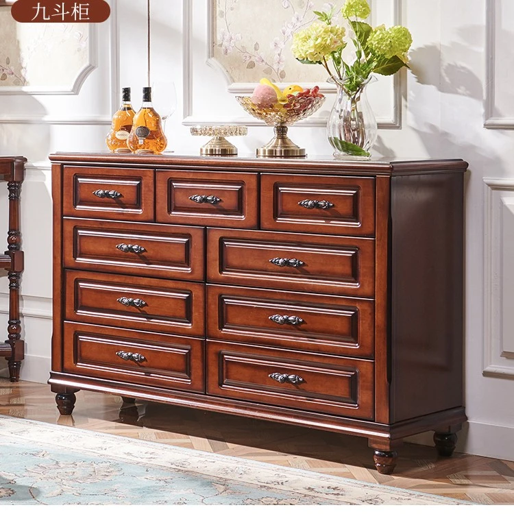 美式乡村斗柜经典仿古做旧客厅卧室多功能储物柜橡胶木实木组合柜