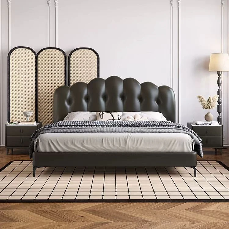 中古风意式1.5米主卧1.8米现代简约小户型皮艺双人床