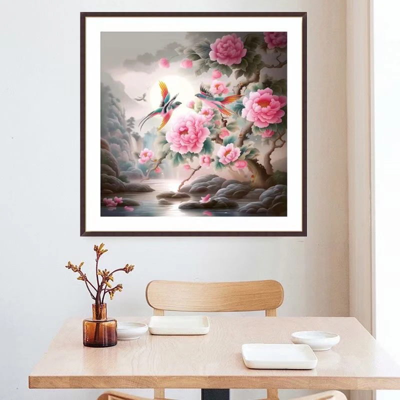 十字绣喜鹊牡丹山河图2024新款线绣客厅书房新中式花鸟风景34色