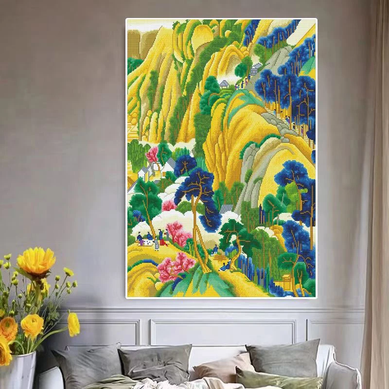 十字绣暮云图2024新款线绣客厅书房明清古典风景名画满绣45色手工