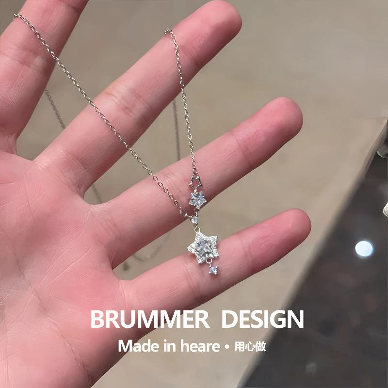 镶钻星星流苏项链女潮简约精致ins轻奢小众设计高级感钛钢锁骨链