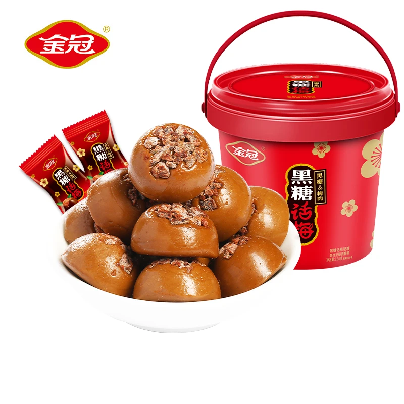金冠桶装黑糖话梅硬糖休闲零食糖果150g