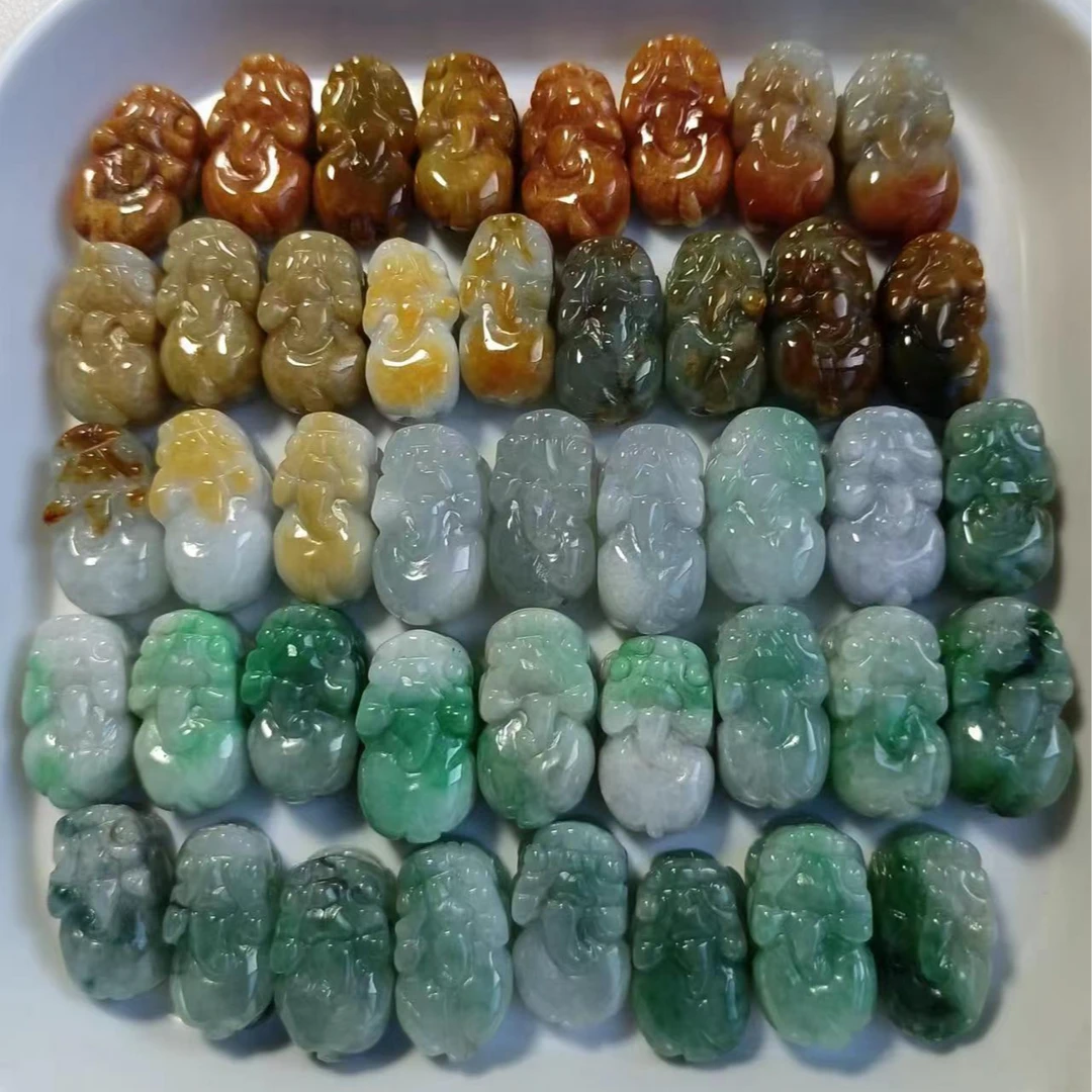 天然翡翠两头孔貔貅微瑕2个1组（约25*13*11）（不接受备注随机发货）