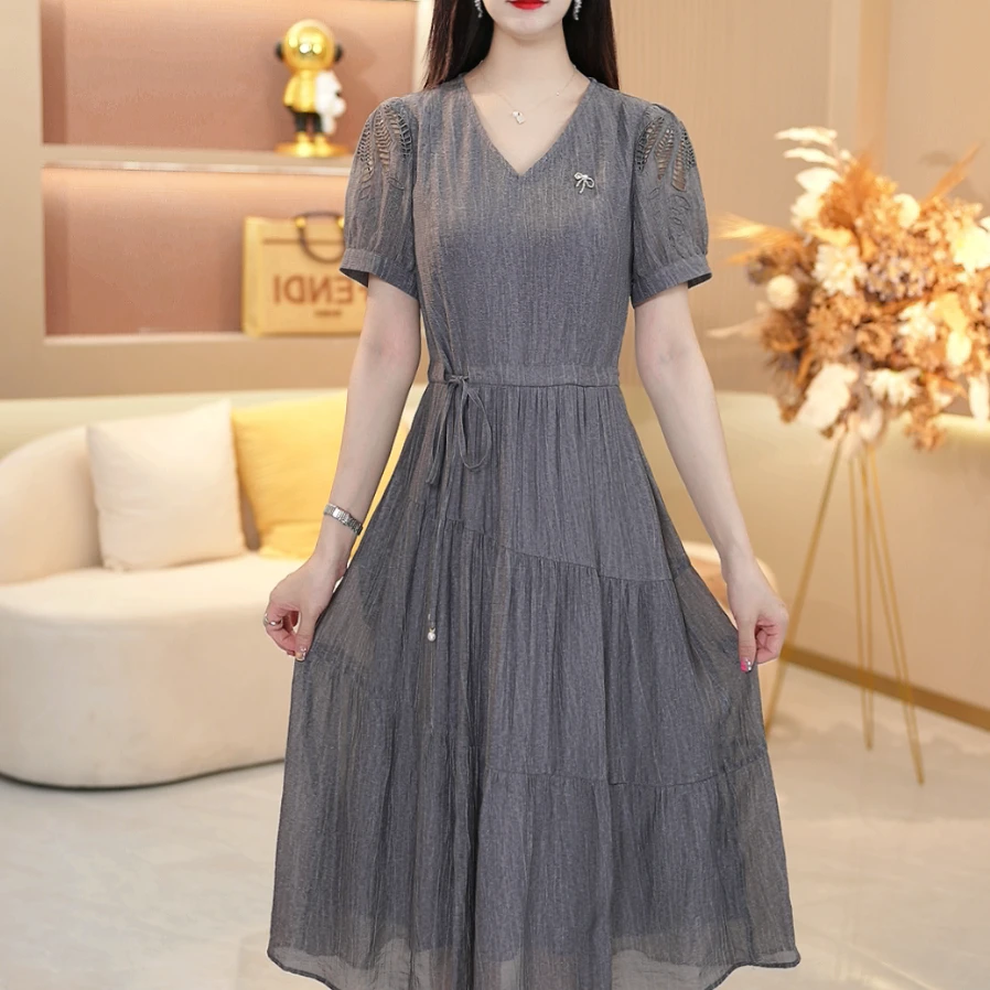 【SJYF928】夏季新款连衣裙中长款气质中式收腰印花修身女装连衣裙