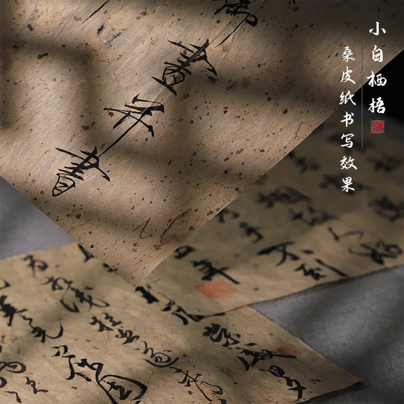 小白栖梧毛笔书法桑皮传统麻纸行楷书瘦金毛边纸八分熟不洇墨练习