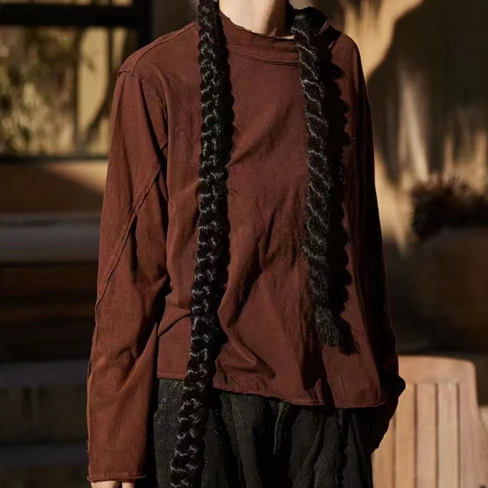 原创麻依者纯棉圆领磨毛长袖打底衫T恤2024春1202【新款】