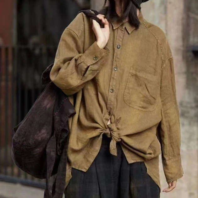 原创麻依者亚麻衬衫2023冬1144