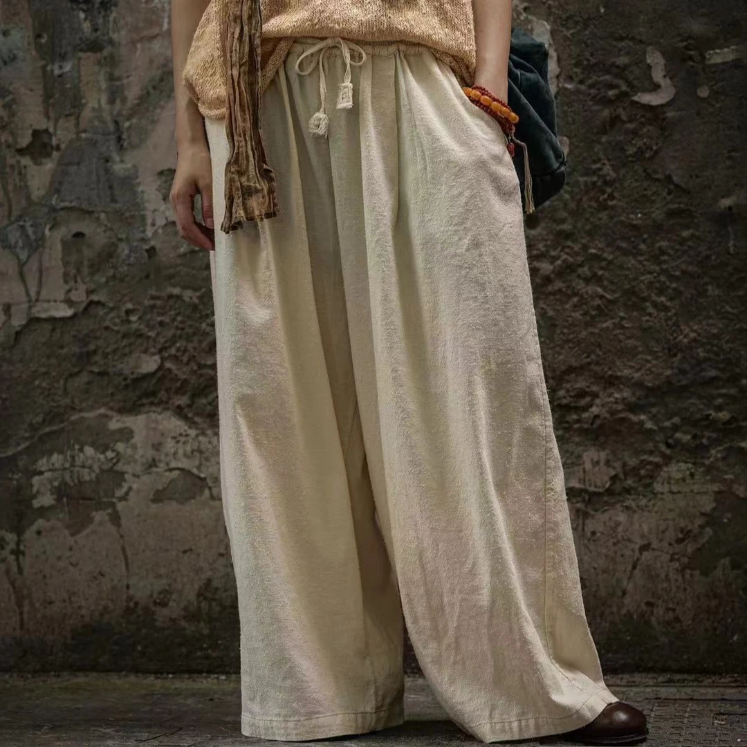 原创疯子张棉麻混纺阔腿直筒休闲裤08310