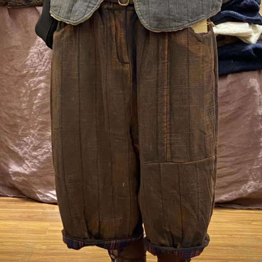 原创疯子张亚麻夹棉八分加厚棉裤08062