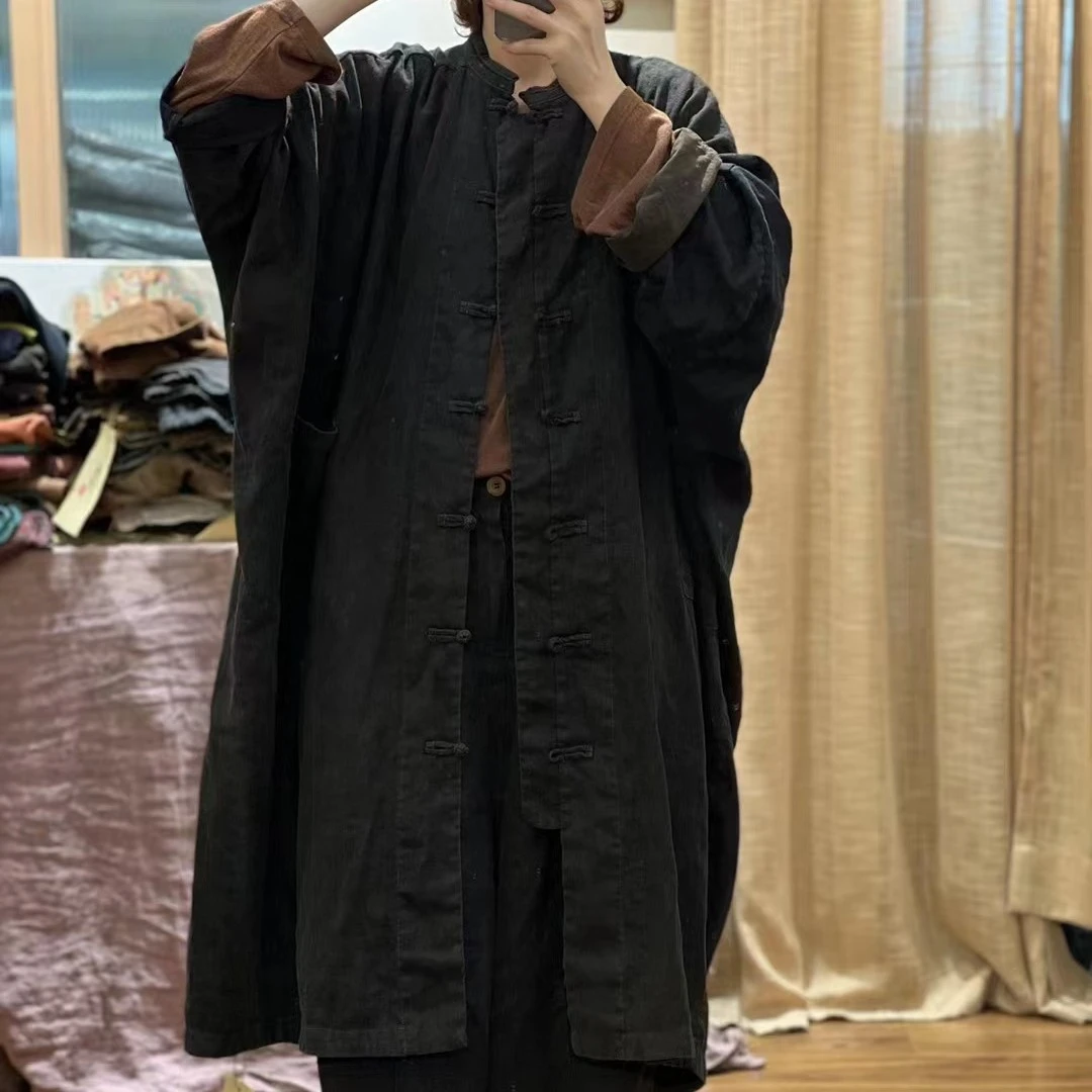 原创疯子张小立领盘扣双层长款开衫08053