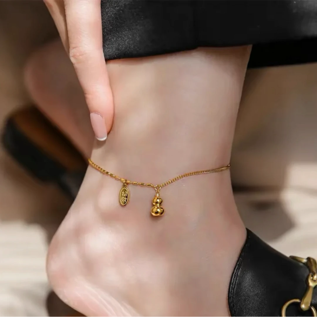 【金腾首】洗澡不用摘百搭葫芦简约小众高级感脚链