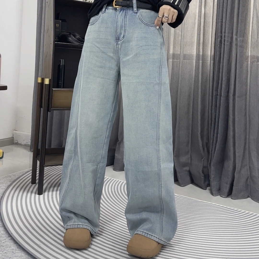 【芬芬姐精选】秋冬新款休闲宝宝绒显瘦牛仔蓝宽松水洗拖地裤6639-6