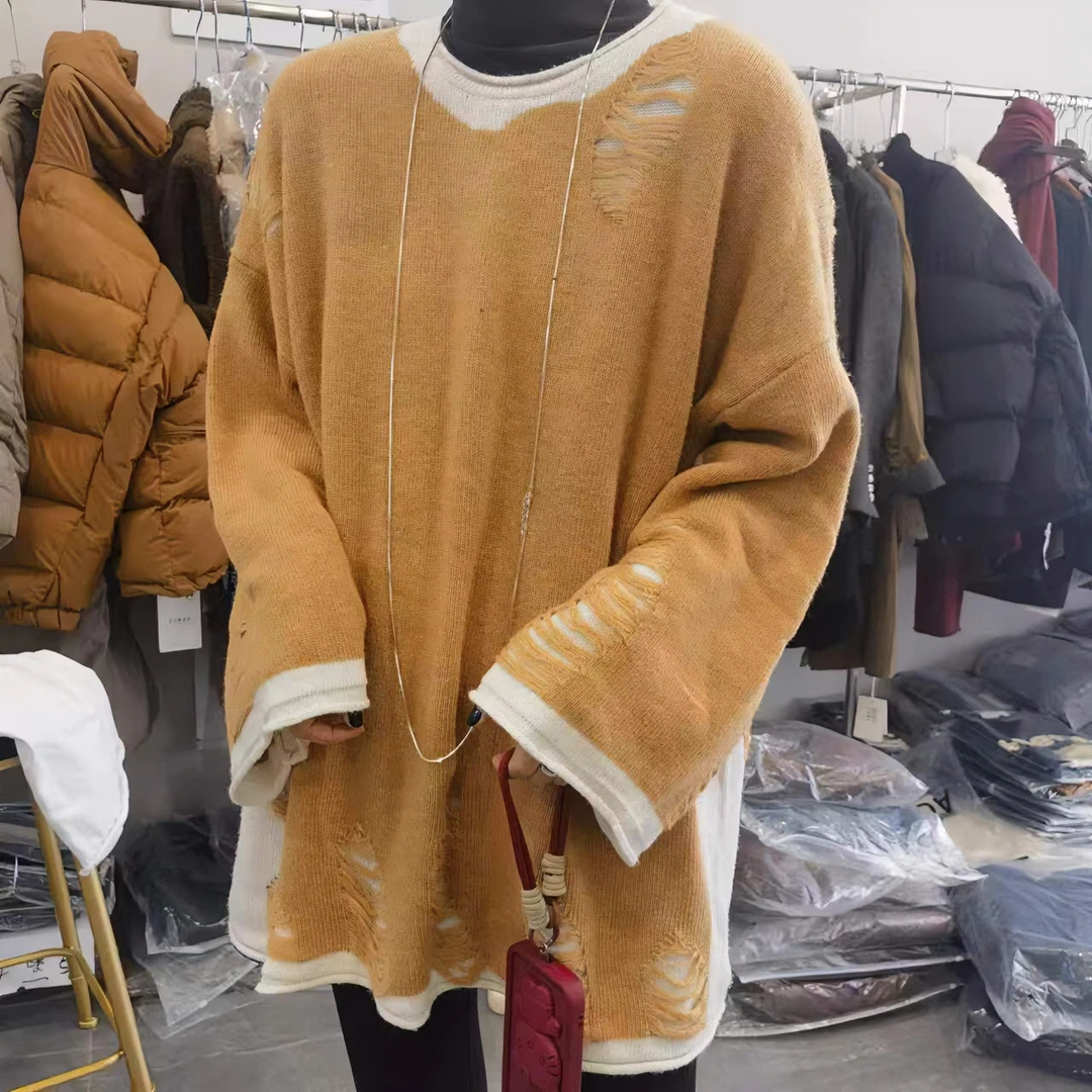 芬芬姐特价款破洞时尚百搭针织毛衣2210