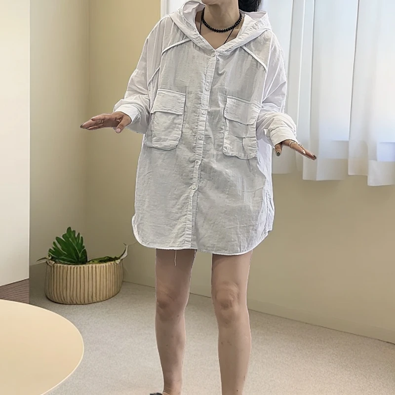 【芬芬姐精选】LMJ18793夏季设计师款休闲风连帽水洗棉长袖衬衫