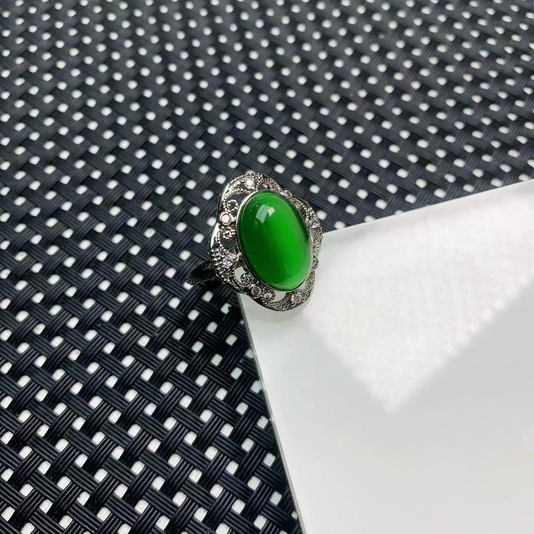 [聚小石]A1100绿猫椭圆戒指设计轻奢时尚手链手串项链